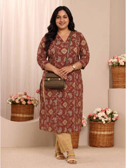 Extra love by Libas - Women Brown Printed Cotton Kurta