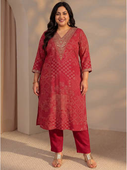 Extra love by Libas - Women Red Printed Silk Blend Kurta