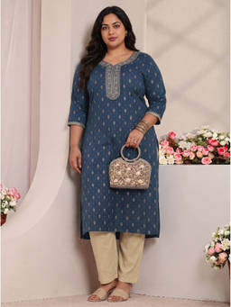 Extra love by Libas - Women Blue Printed Cotton Blend Kurta