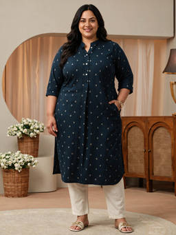 Extra love by Libas - Women Blue Woven Rayon Kurta