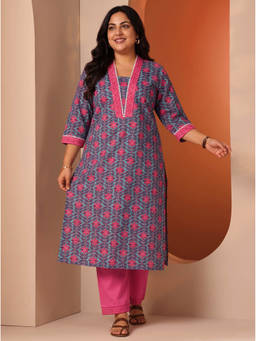 Extra love by Libas - Women Blue Printed Cotton Kurta