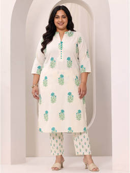 Extra love by Libas - Women Off White Printed Cotton Kurta with Pant