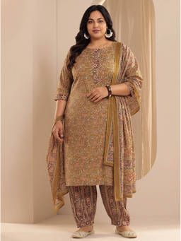 Extra love by Libas - Women Mustard Printed Cotton Kurta and Salwar with Dupatta