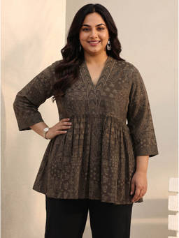Extra love by Libas - Women Brown Printed Cotton Kurti