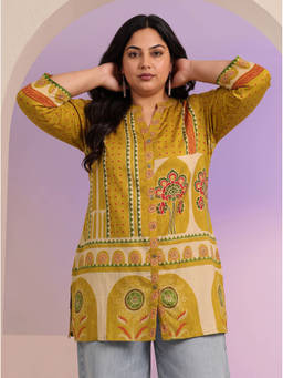 Extra love by Libas - Women Mustard Printed Muslin Kurti