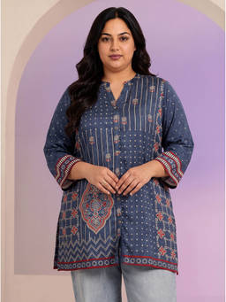 Extra love by Libas - Women Blue Printed Muslin Kurti