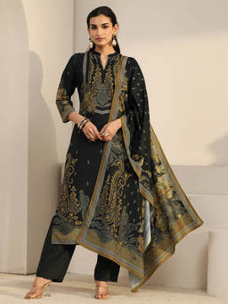 Libas - Women Black Printed Muslin Kurta and Pant with Dupatta