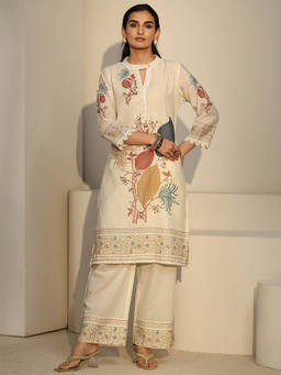 Libas - Women Off White Printed Linen Co-Ord Set