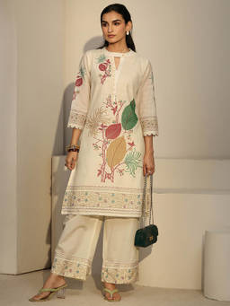 Libas - Women Off White Printed Linen Co-Ord Set