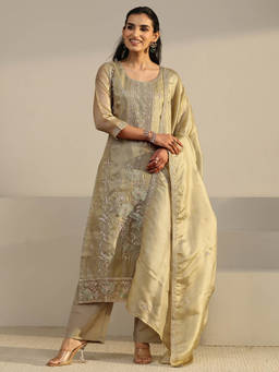 Libas - Women Green Floral Organza Kurta and Pant with Dupatta