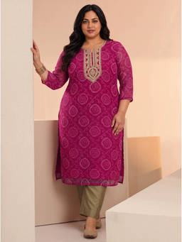 Extra love by Libas - Women Pink Printed Chiffon Kurta