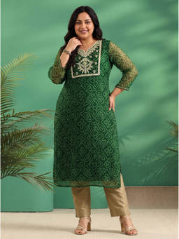 Extra love by Libas - Women Green Printed Chiffon Kurta