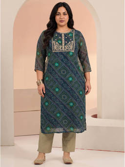Extra love by Libas - Women Blue Printed Chiffon Kurta