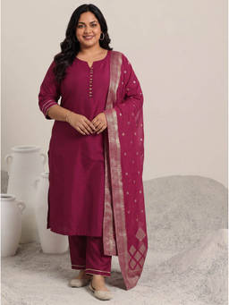 Extra love by Libas - Women Pink Solid/Plain Silk Blend Kurta and Pant with Dupatta
