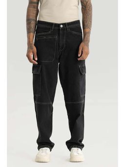 Snitch - Mens Empyrean Black Plain Loose Fit Cargo Jeans
