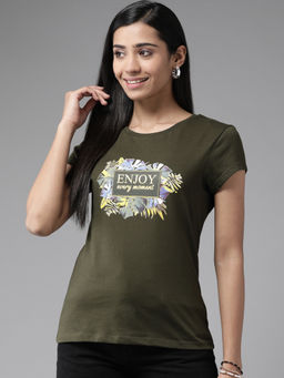 CAYMAN - Olive Graphic Printed Slim Fit Cotton T-Shirt