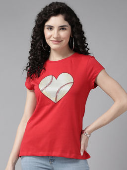 CAYMAN - Red Printed Slim Fit Cotton T-Shirt