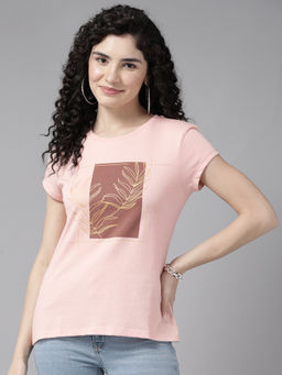CAYMAN - Pink Printed Slim Fit Cotton T-Shirt