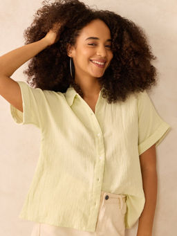 Outzidr - Yellow Relaxed Fit Button Down Shirt