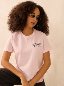 Outzidr - Pink Regular Fit Solid T-Shirt