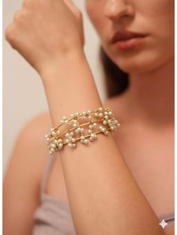 Vosgi - White Gold Plated Beads Cuff