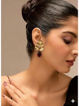 Vosgi - Red Gold Toned Leaf Earrings