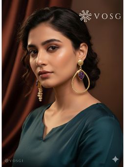 Vosgi - Purple Tear Drop Antique Stone Earrings