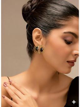 Vosgi - Black Split - Golden Cotted Handmade Black Stone Earrings