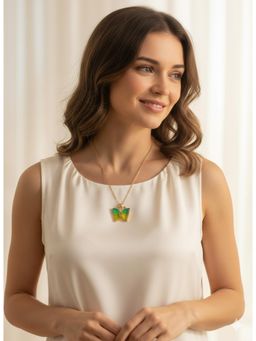 Vosgi - Green Golden Butterfly Enamel Pendant Necklace