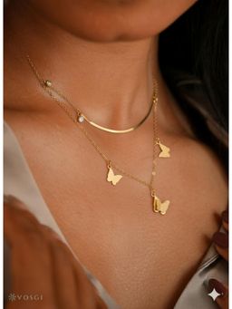 Vosgi - White Butterfly Charm Layered Necklace