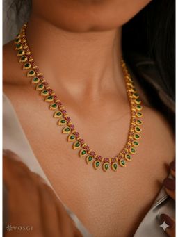 Vosgi - Green Stoned Long Haaram Necklace