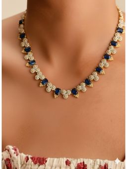 Vosgi - Gold Plated Floral Blue Gemstone Necklace