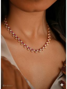 Vosgi - Pink One Gram Micro Gold Plated Trendy Designer Stone Necklace