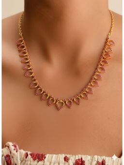 Vosgi - Pink Beautiful Micro Gold Polish Ruby Stone Short Necklace