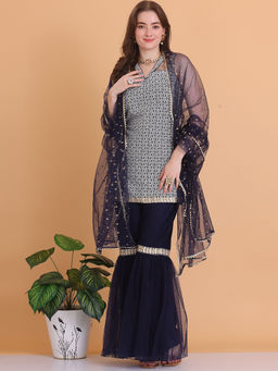 Ethnovog - Ready To Wear Black Embroidered Net Sharara (Set of 3)