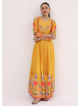 KALKI FASHION - Yellow Embroidered Silk Long Kurta