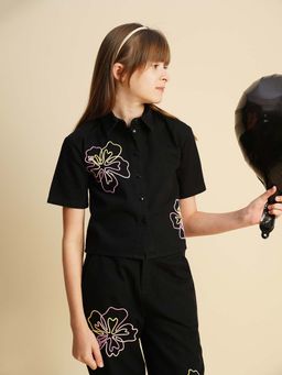 VERO MODA - Girls Embroidery Regular Fit Black Shirt