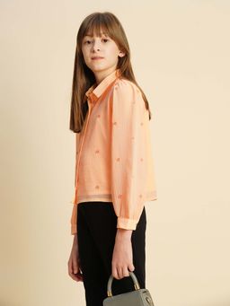 VERO MODA - Girls Embroidery Regular Fit Orange Shirt