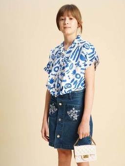 VERO MODA - Girls Abstract Print Boxy Fit White Shirt