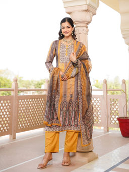 Vaamsi - Women Yellow Printed Kurta with Pant and Dupatta (Set of 3)