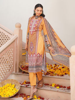 Vaamsi - Women Yellow Printed Kurta with Pant and Dupatta (Set of 3)