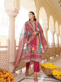 Vaamsi - Women Pink Printed Kurta with Pant and Dupatta (Set of 3)