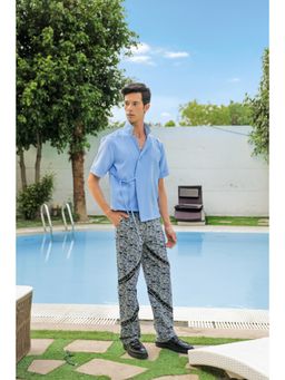 Label Aparna Rawat - Men Linen Solid Notched Lapel Loose Fit Co-Ord Set