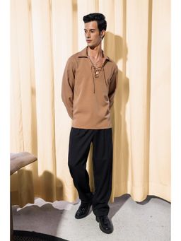 Label Aparna Rawat - Men Linen Solid Collar Neck Loose Fit Co-Ord Set