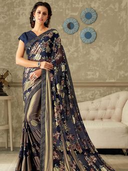 Odette - Blue Lycra Designer Saree with Unstitched Blouse