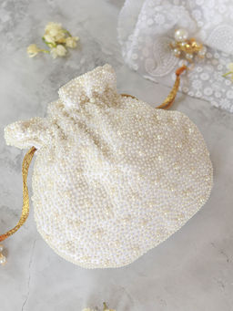 THE TAN CLAN - Nayaab White Pearl Potli Bag with Handle