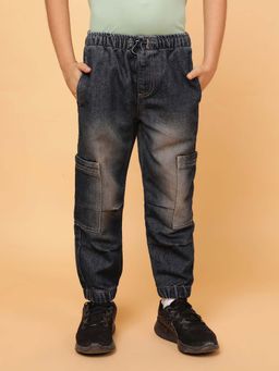 Tales & Stories - Boys Dark Blue Washed Cotton Poly Parachute Jeans