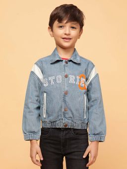 Tales & Stories - Boys Blue Embroidered Cotton Casual Jacket