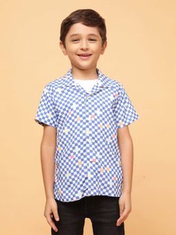 Tales & Stories - Boys Sky Blue Checks Viscose Casual Shirt