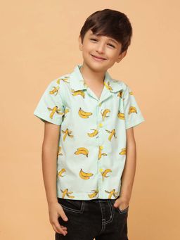 Tales & Stories - Boys Mint Green Print Cotton Casual Shirt
